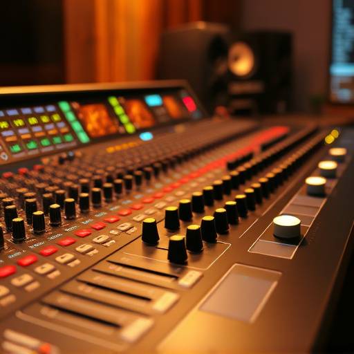 Mesa de mixagem profissional com diversos controles